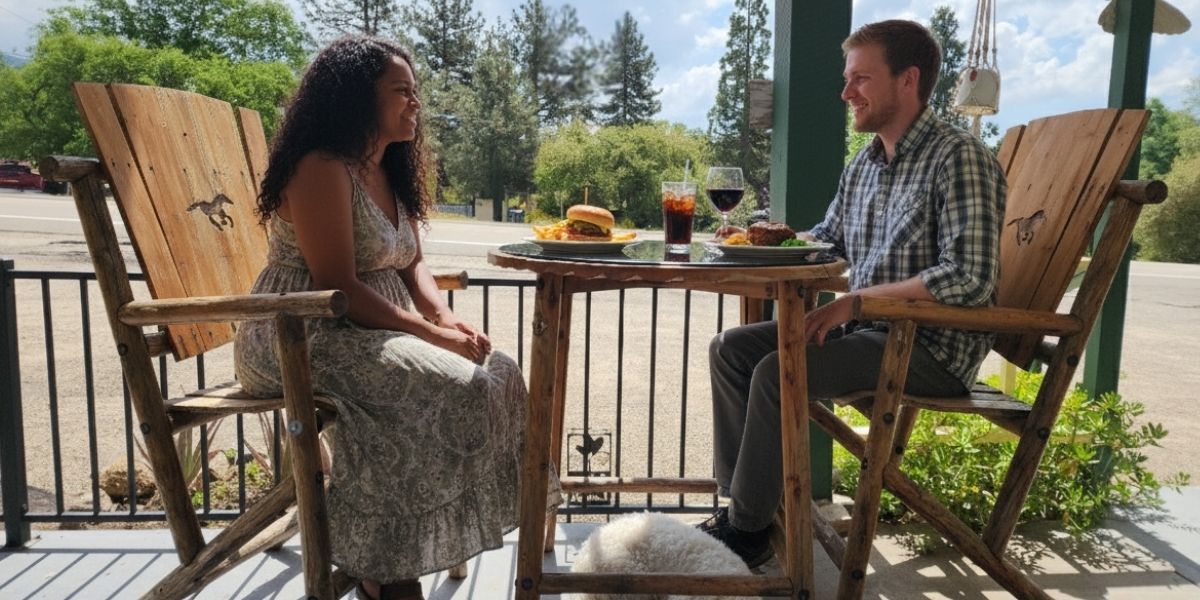 Seating on the patio is a great place for leashed pets.