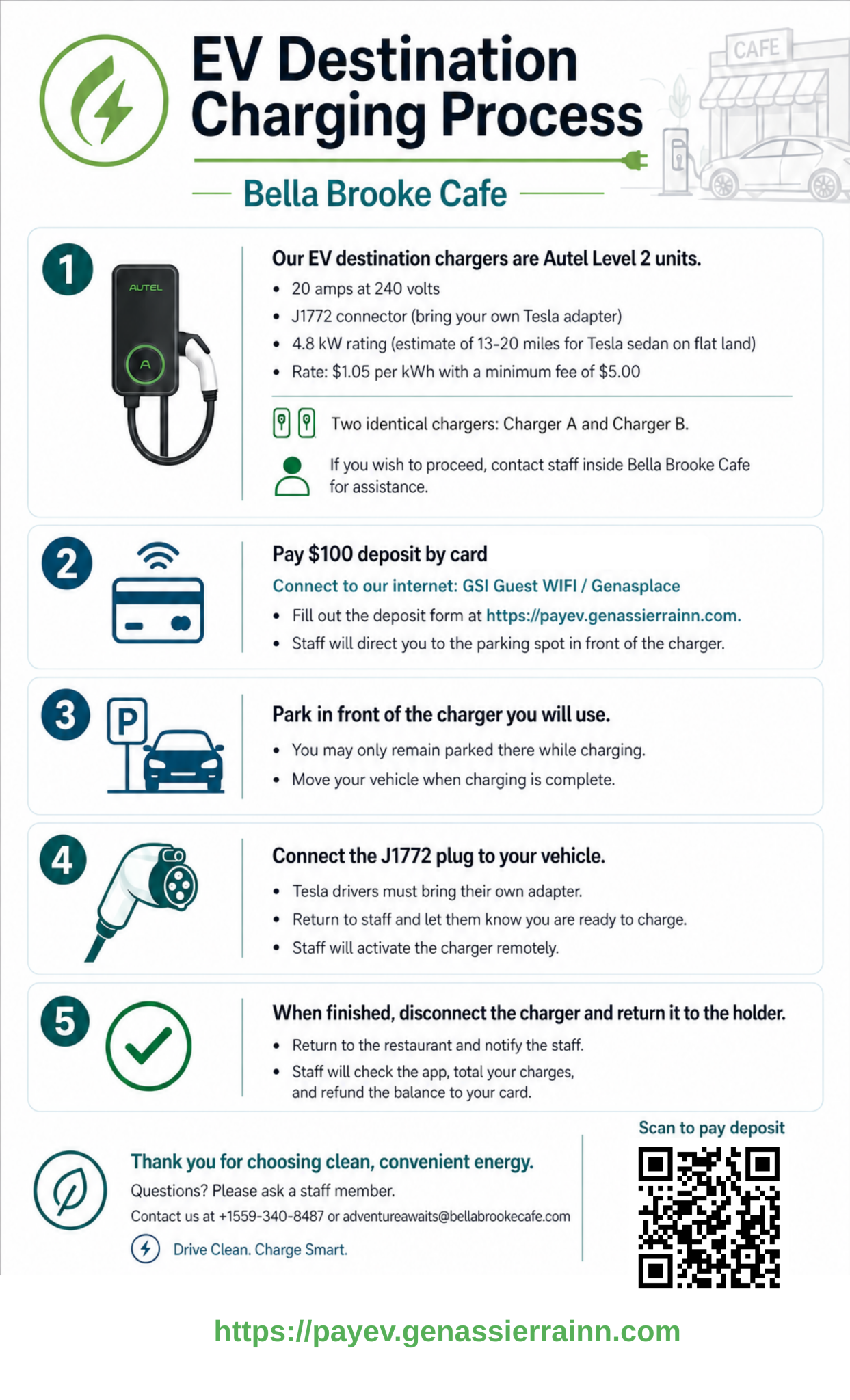 EV Charging at Bella Brooke Cafe / Genas Sierra Inn near Kings Canyon and Sequoia on Highway 180